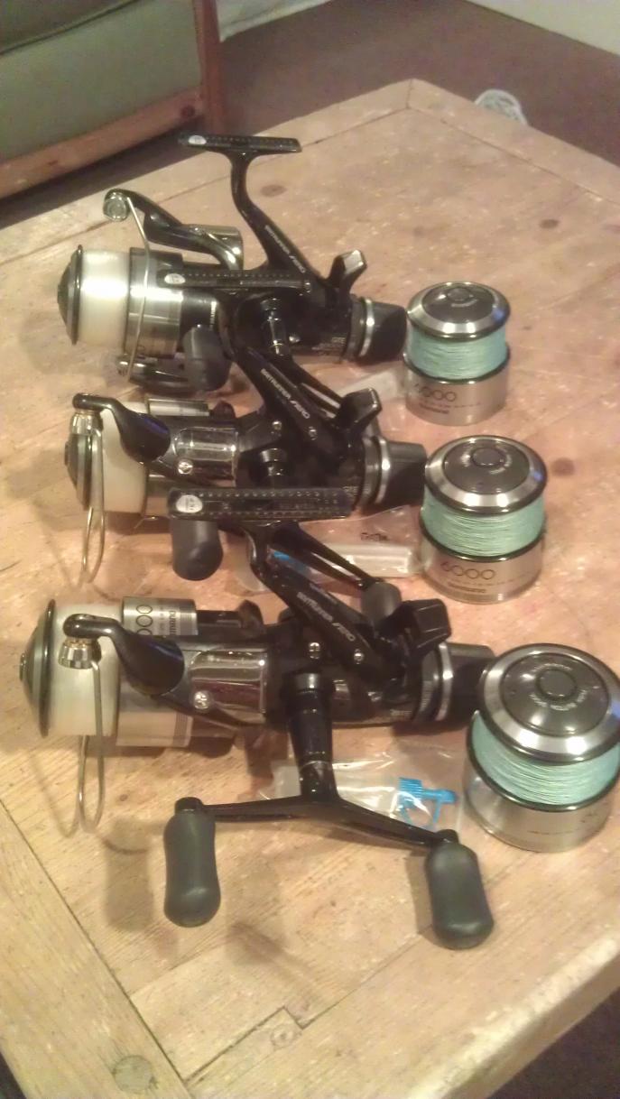 3 x Shimano Aero 6000 GTE-C Baitrunner Reels with spare spools and